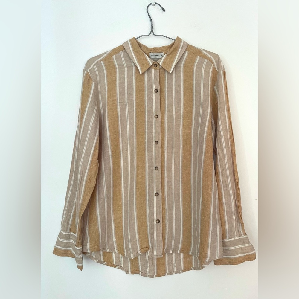 gentle fawn linen blend Striped Tan and White top Shirt